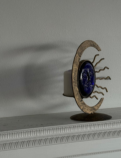 ca. 1990s Cobalt Blue Celestial Candle Holder