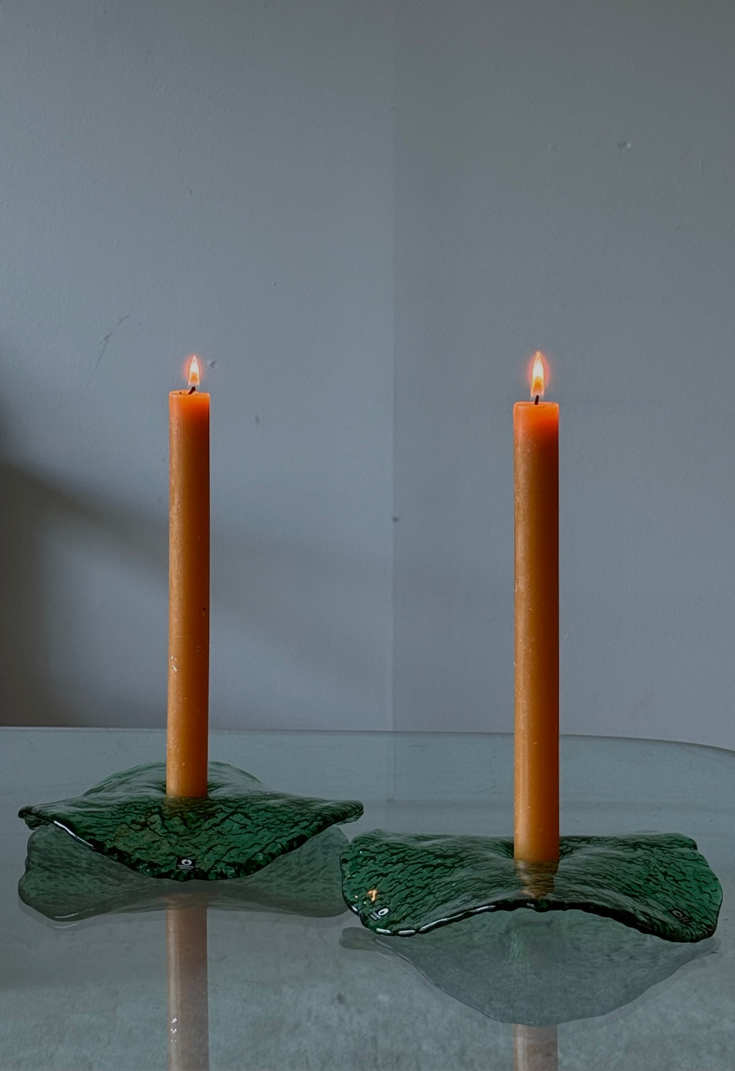 VINTAGE PUKEBERG SWEDEN ART GLASS CANDLE HOLDERs