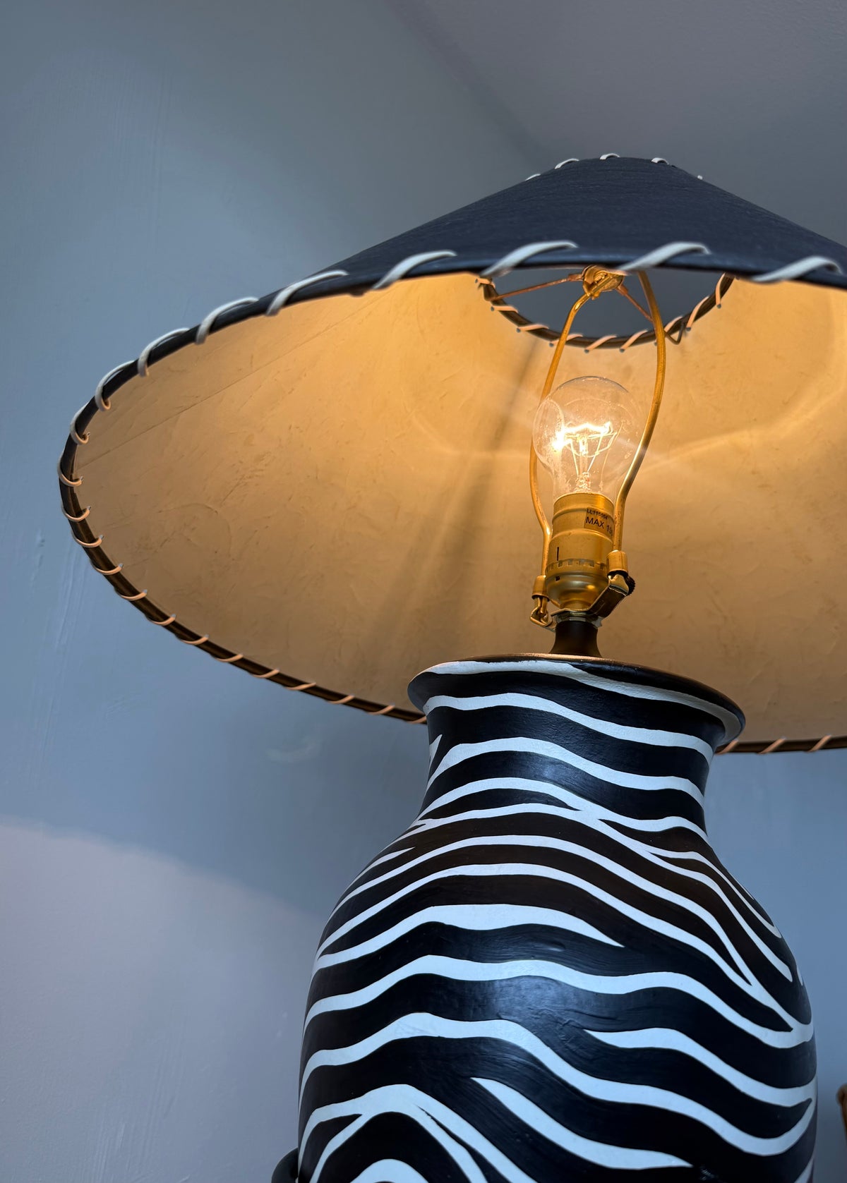 Vintage Ceramic and Iron Zebra Lamp
