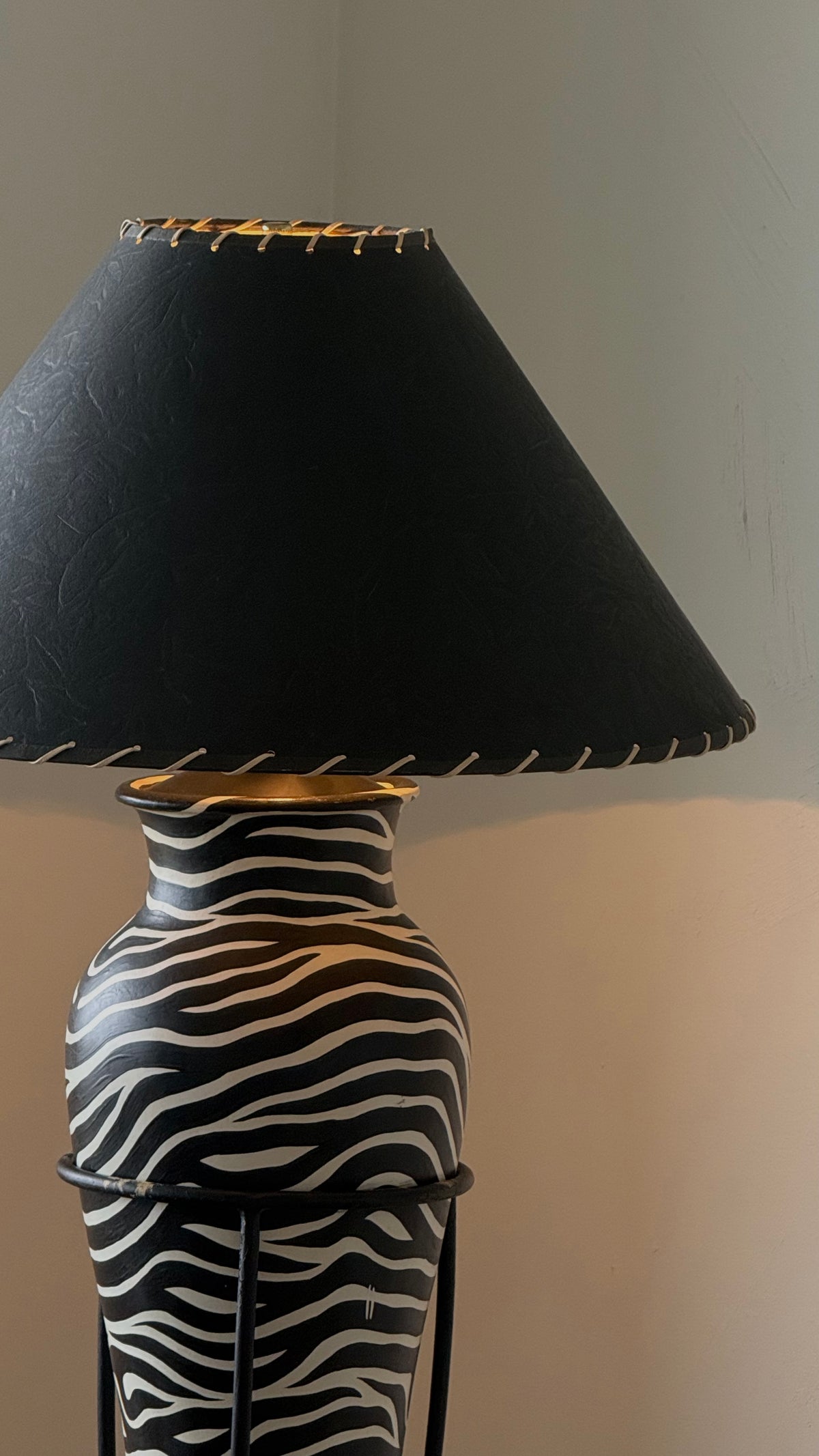 Vintage Ceramic and Iron Zebra Lamp