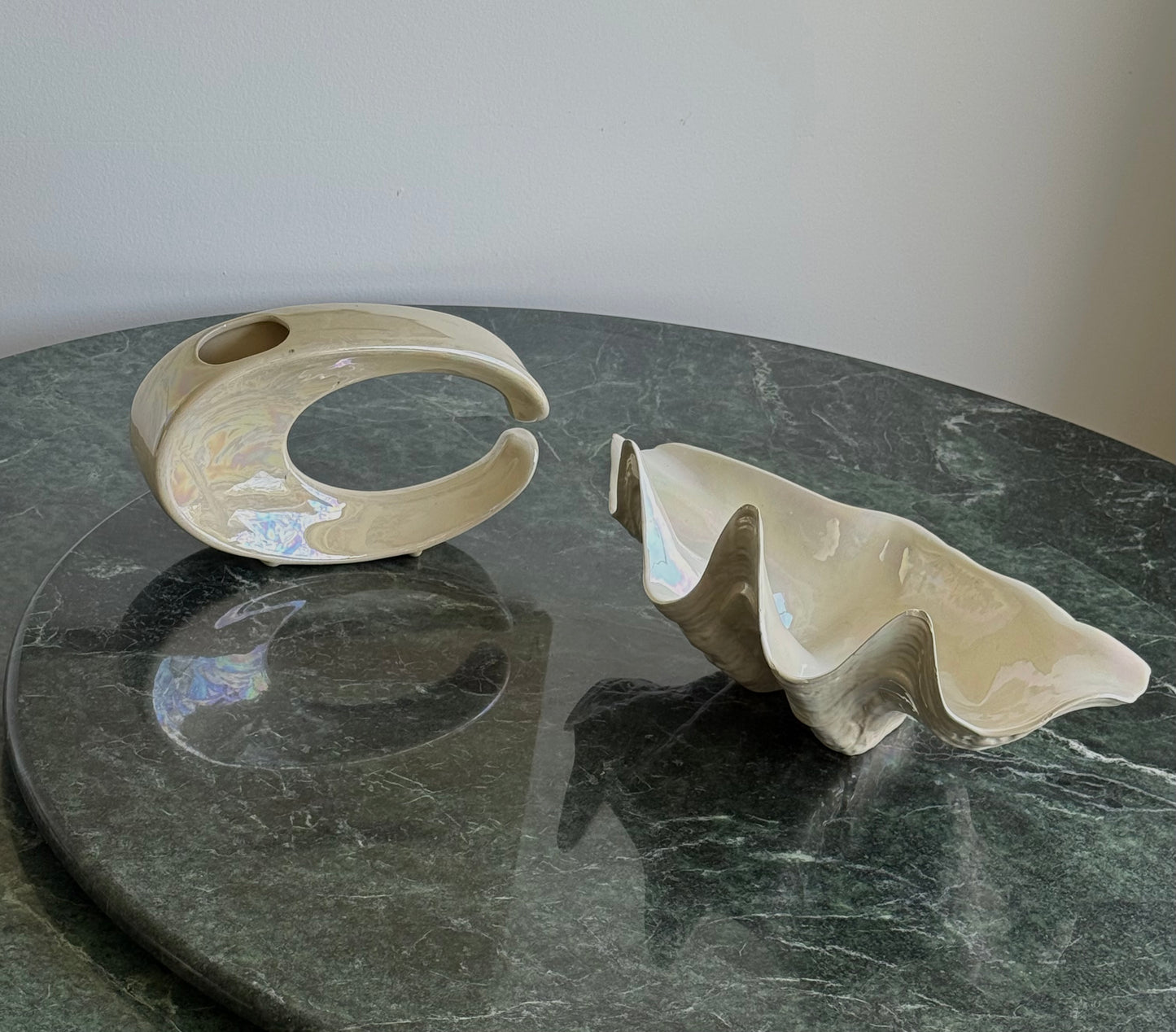 1980s IRIDESCENT CERAMIC DUO