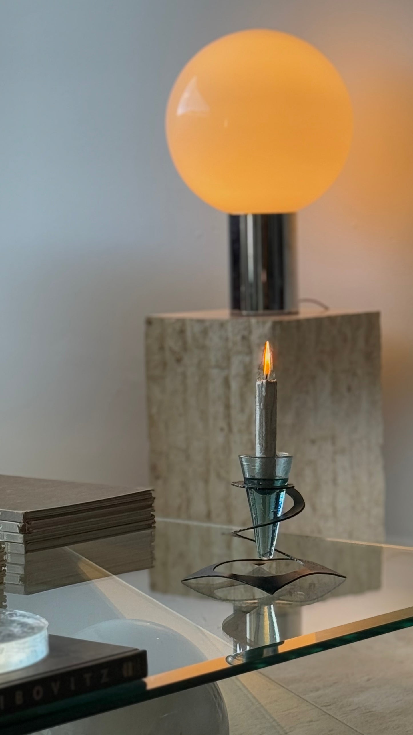 Post Mod Glass and Metal Candleholder