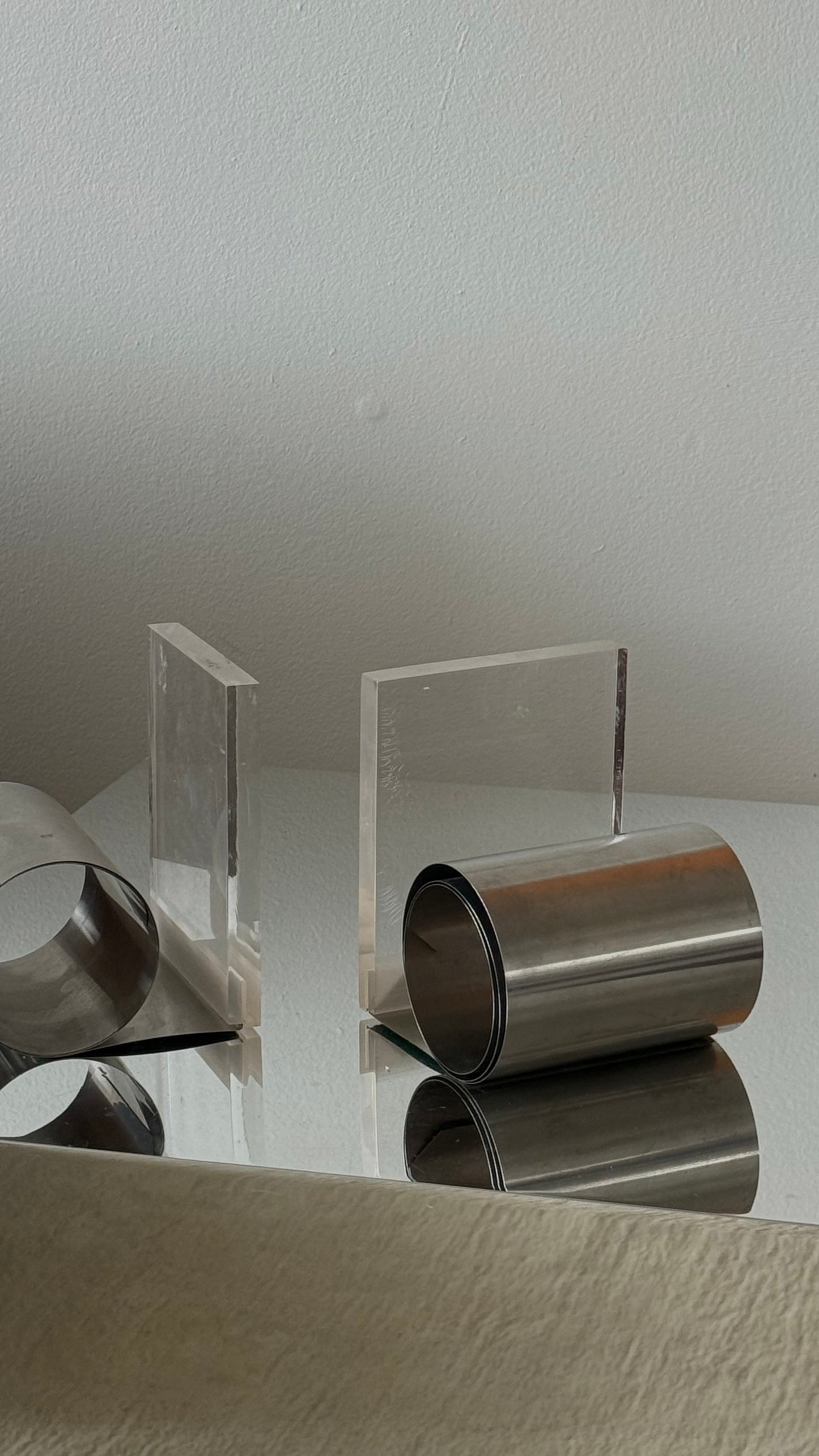MCM LUCITE & STEEL BOOKENDS