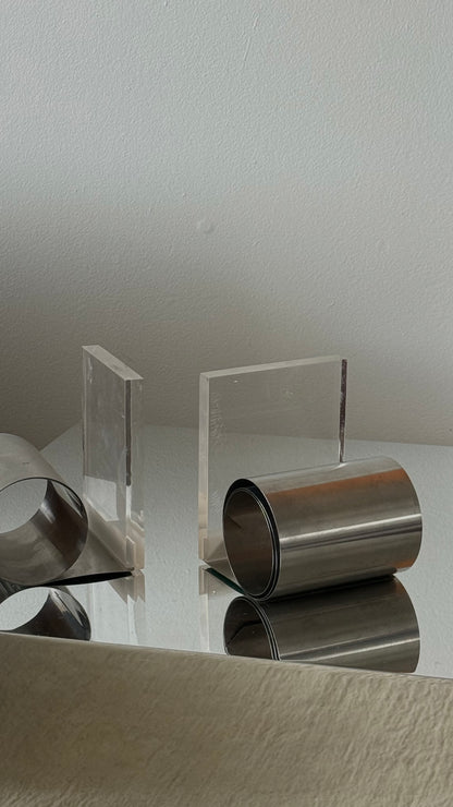MCM LUCITE & STEEL BOOKENDS