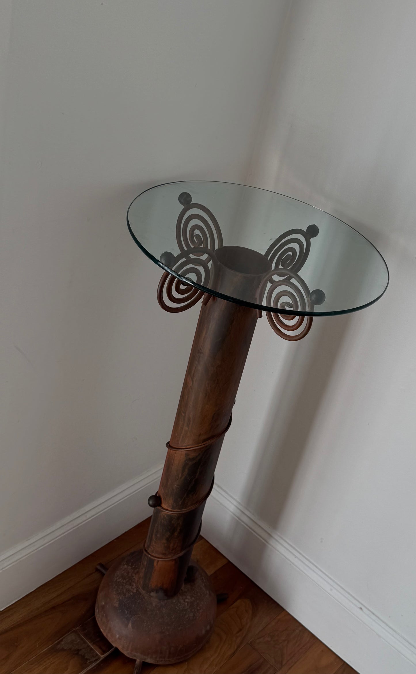 Forged Iron and Glass Pedestal by Carlos De Anda