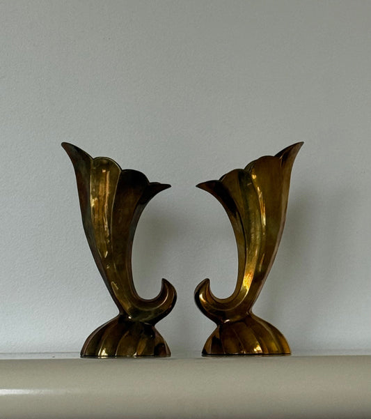 Mid-Century Brass Cornucopia Vases