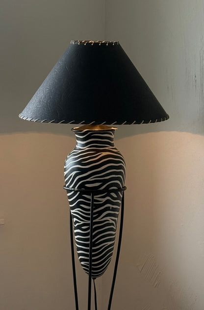 Vintage Ceramic and Iron Zebra Lamp